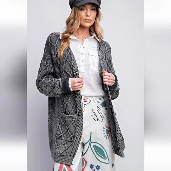 Easel Cable Knitted Sweater Cardigan Ash New - Picture 3 of 5